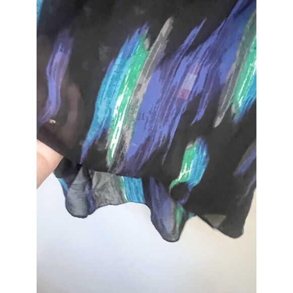 KIRNA ZABETE Blue Black Hi Low Ruffle Multi Print Top Small Tunic Artsy Art - Picture 5 of 9